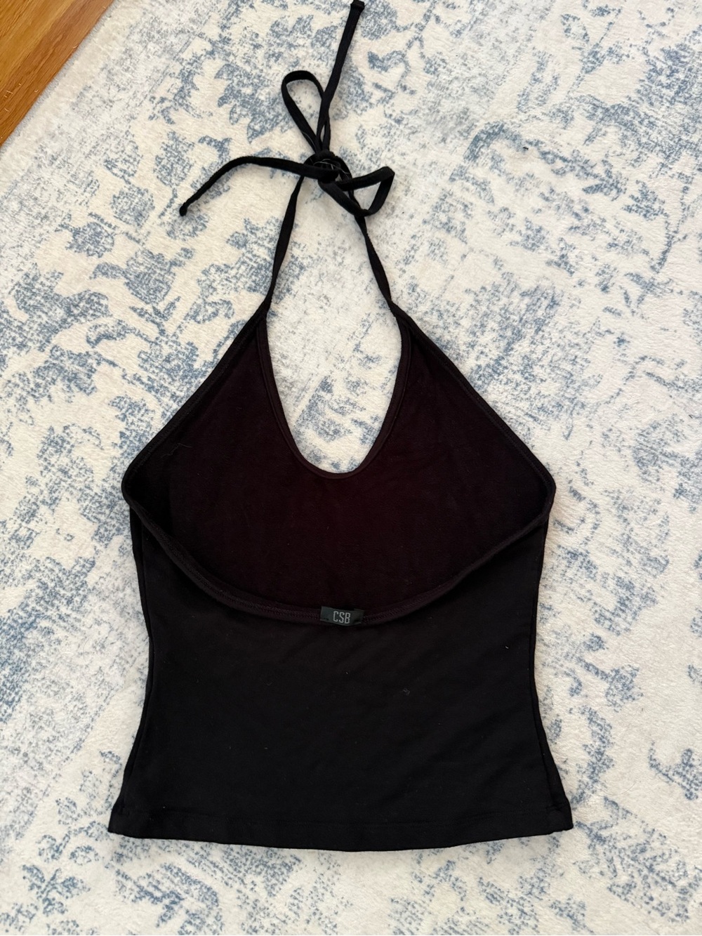 CSB Black Halter Crop Top with Tie Neck